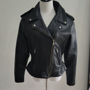 Frontier Black Leather Jacket Asymmetrical Design